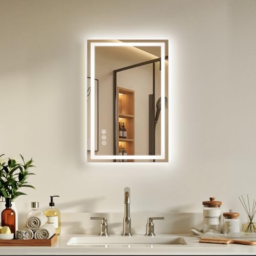 16x24 LED Bathroom Mirror with Anti-Fog, Backlit & Front Lit, Memory | Stepless Dimmable 3 Color CRI 95+ Shatterproof Tempered Glass ETL Listed for Safety Lighted Bathroom Vanity Mirror for Wall - size: 16"L x 24"W