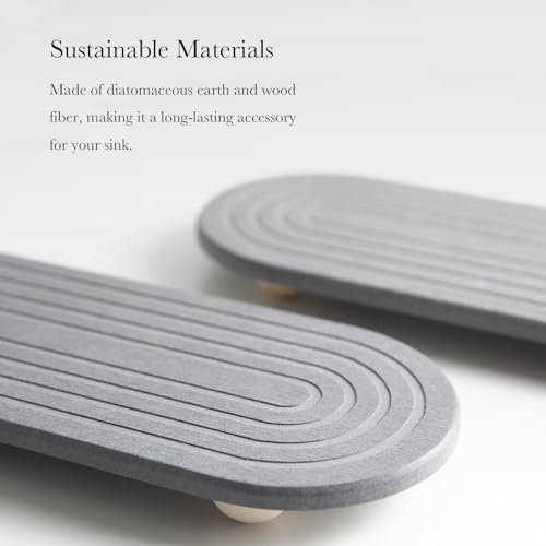 Instant Dry Sink Caddy Organizer – Water Absorbing Stone Tray for Kitchen Bathroom Countertop, Fast Drying Sink Caddy (with Wooden Feet and Natural Loofah, Gray) - color: Gray