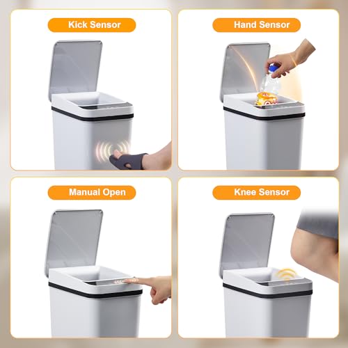 Automatic Bathroom Trash Can Touchless 2.6 Gallon Small Trash Cans with Lid Narrow Garbage Can for Kitchen, Toilet, Bedroom, RV, Living Room - color: Grey Battery, size: 2.6 Gallons