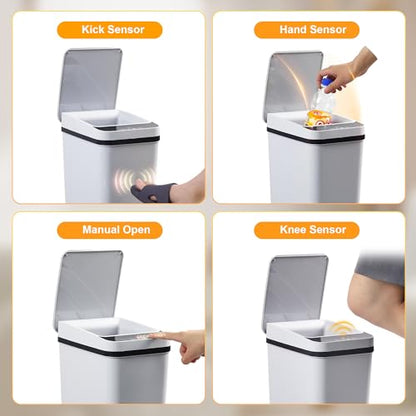 Automatic Bathroom Trash Can Touchless 2.6 Gallon Small Trash Cans with Lid Narrow Garbage Can for Kitchen, Toilet, Bedroom, RV, Living Room - color: Grey Battery, size: 2.6 Gallons