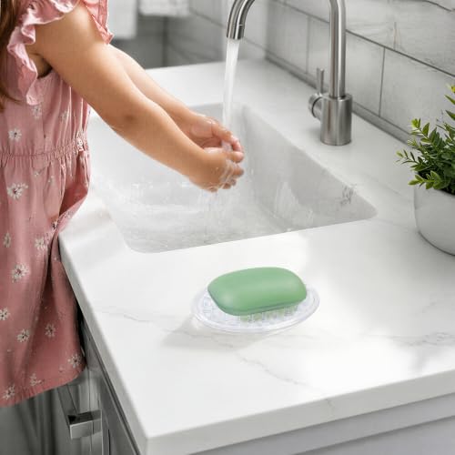 2 Pack Clear Soap Dish Self Draining Plastic Holder for Bathroom Kitchen | soapdish pad