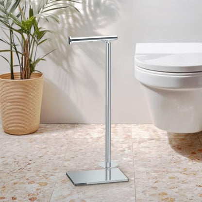 Gatco 1443C Modern Square Base Toilet Paper Holder Stand with Storage, Chrome, 21.13"H - color: Chrome