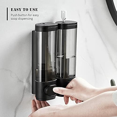 2-Chamber Soap Dispensers Wall Mount,400ml Bathroom Shower Dispenser,Press Manually Lotion Shower Soap Dispenser Use for Home,Bath,Kitchen,Hotels,Apartment,Restaurants(Black) - color: Black, size: 2 Chamber