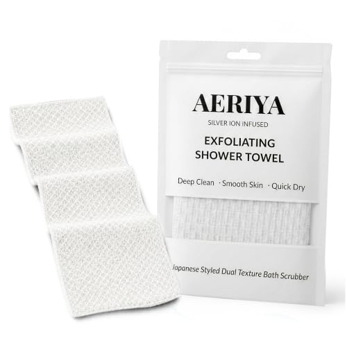 Exfoliating Washcloth – Long Japanese-Style Back Scrubber for Shower, 2-Sided Body Scrub Exfoliating Towel, Quick Dry Bath Cloth for Men & Women, White - color: White