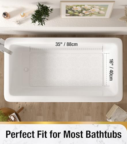 HITSLAM Bathtub Mat Non Slip, 35 x 16 Inch Long Soft PVC Loofah Shower Mat, Bath Mat for Tub Without Suction Cups, Quick Drying Bath Tub Mat for Shower and Bathroom, Easy to Clean, White - color: White