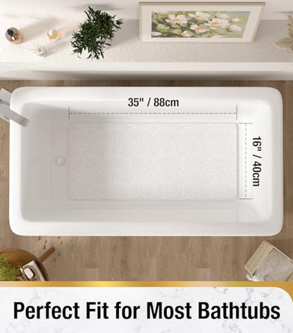 HITSLAM Bathtub Mat Non Slip, 35 x 16 Inch Long Soft PVC Loofah Shower Mat, Bath Mat for Tub Without Suction Cups, Quick Drying Bath Tub Mat for Shower and Bathroom, Easy to Clean, White - color: White