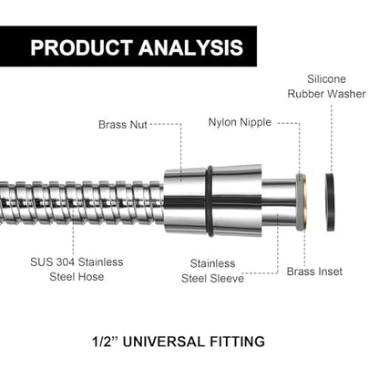 4 Pcs 79 Inches Extra Long Flexible Shower Hose Bulk Replacement Stainless Steel Handheld Shower Head Durable Wand Hose with Brass Insert and Nut for Bathtub Hotel Bathroom