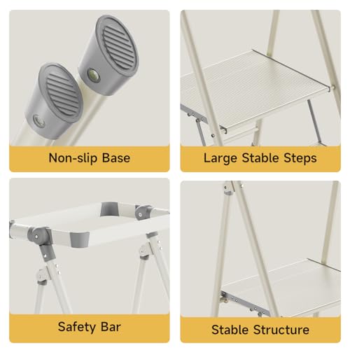 Foldable Toddler Tower, 2-Step Kids Step Stool with Safety Rail, Compact Folding Toddler Standing Stool for Kitchen, Bathroom and Home, Step Ladder for Toddlers and Adults - color: Smoky Gray