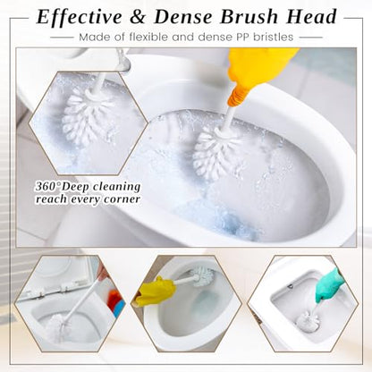 FoldTier 15 Sets Toilet Holder and Brush Set 16.14 Inch Toilet Bowl Cleaner Brush with Caddy Bathroom Scrub Plastic Scrubber with Long Handle for Bathroom Cleaning, Easy to Assemble (White) - color: White