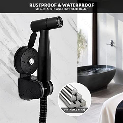 YOHOM Handheld Shower Head Holder Bracket Suction Cup Adjustable Stainless Steel Vacuum Shower Wand Hose Holder for Sprayer Nozzle Removable Bathroom Accessory Clip Wall Mount Matte Black - style: Matte Black