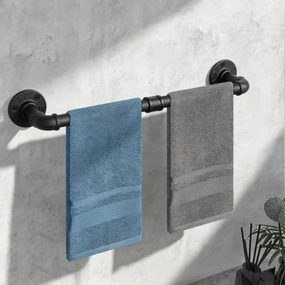 Industrial Pipe Towel Rack Towel Bar, Heavy Duty Wall Mounted Rustic Farmhouse Bath Towel Holder for Bathroom (Black, 18 Inch) - color: Black, size: 18 inch