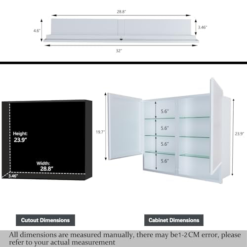 32x26 Inch Bathroom Medicine Cabinet with Mirror, Double Door Wall Mounted Storage with Extra Drawers, Bevel Edge Mirror, Adjustable Shelves, for Recessed or Surface Mount Installation - style: CS5003-3226