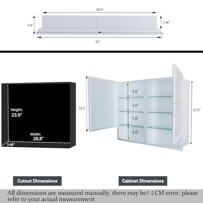 32x26 Inch Bathroom Medicine Cabinet with Mirror, Double Door Wall Mounted Storage with Extra Drawers, Bevel Edge Mirror, Adjustable Shelves, for Recessed or Surface Mount Installation - style: CS5003-3226