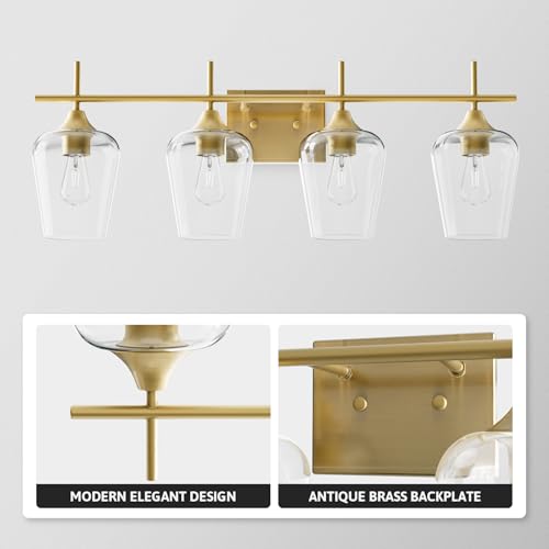 VONLUCE 4 Light Bathroom Vanity Light Fixture,Brushed Gold | Wine Glass Shades, E26 Sockets, Easy to install, Vanity Lights for Bathroom Bedroom Hallway Living Room - color: Gold, size: 4-Light