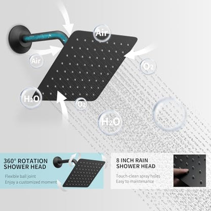Matte Black Shower System Tempreature Display Shower Fuacet Set | 12 inch and 8 inch Full Body Shower Head, with 6 PCS Body Jet and Handheld Spray - color: Black, size: 12+8 inch