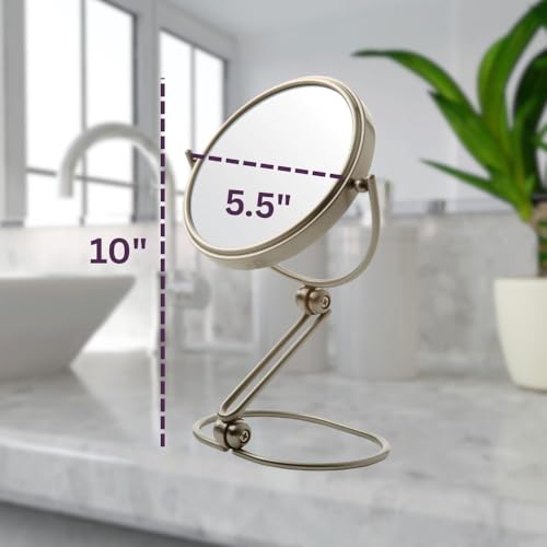 JERDON 5.5" Tabletop Makeup Mirror - 10X Magnification - Nickel - MC450N | Folding Compact for Travel, 1X Reverse Side, 10" Open Height - size: 1"L x 5.8"W