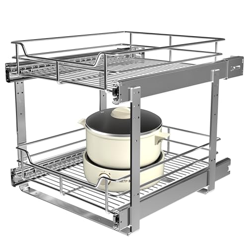 2-Tier Pull Out Cabinet Organizer 17.5"W x 22"D - size: 17.5 x 22 Inch