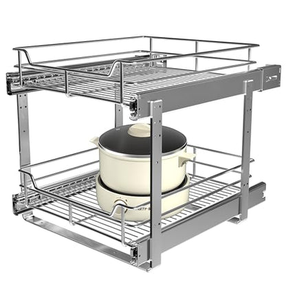 2-Tier Pull Out Cabinet Organizer 17.5"W x 22"D - size: 17.5 x 22 Inch