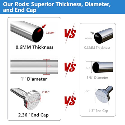 Umimile Shower Curtain Rod, 1 Inch Adjustable Spring Tension Curtain Rod | 304 Stainless Steel Shower Rod for Bathroom, Windows, Never Rust Non-Slip (Stainless Steel, 57-100”) - color: Stainless Steel, size: 57-100”
