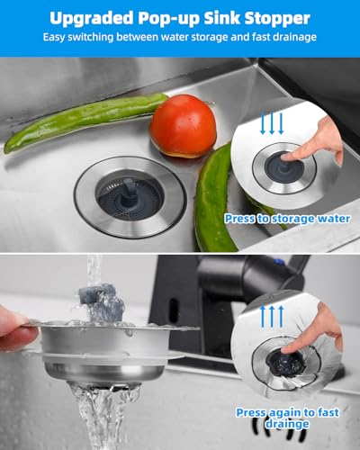 Hibbent Upgraded 3 in 1 Kitchen Sink Drain Strainer and Stopper Combo, Stainless Steel Metal Pop Up Sink Stopper, Anti-Clogging Basket with Foldable Handle for US Standard 3-1/2 Inch Drain - style: Stainless Steel with 1 Strainer