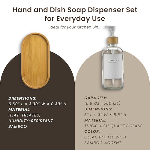 Maisonovo Dish Soap Dispenser Set - Clear Soap Dispenser White Bamboo Pumps | Glass bottles for body wash, lotion, shampoo or conditioner · Sink, bathroom or countertop · Tray, 16.9 oz each - color: Clear Bottles White Bamboo Pumps