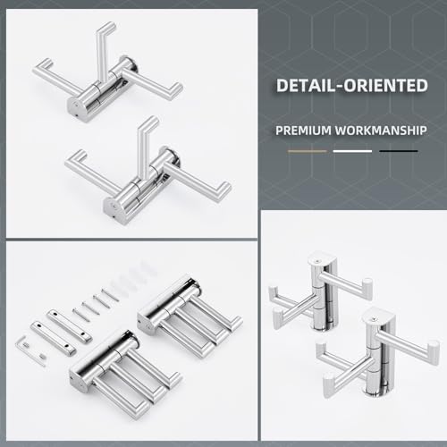 Angle Simple Swivel Towel Hooks, Robe Coat Hook 2 Pack, Polished Chrome | 304 Stainless Steel, Foldable Hand Towel Holder for Bathroom Kitchen Closet Cabinet, Compact Space Saver, Screws Wall Mount - color: Polished Chrome, size: 2 Pack
