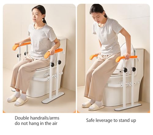 Toilet Safety Frame with Padded Arms & Adjustable Height Toilet Safety Rails for Seniors Support Rails Toilet Handles for Elderly and Disabled Easy-Clamp Installation
