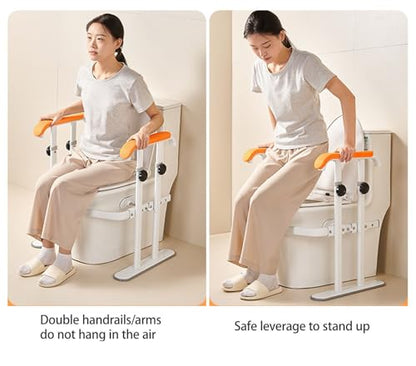 Toilet Safety Frame with Padded Arms & Adjustable Height Toilet Safety Rails for Seniors Support Rails Toilet Handles for Elderly and Disabled Easy-Clamp Installation