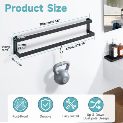 Alise Double Towel Bar, 28" Double Towel Racks for Bathroom, Matte Black | Bathroom Towel Rack Wall Mounted, 3.54" Wide Faster Drying, Ladder Design, SUS304 Stainless Steel - color: Matte Black, size: 28-inch