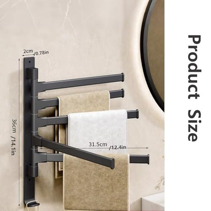 Towel Rack,180° Swivel Towel Rack,Advanced Materials Multi-Arm Towel Bar,Space Saving Wall Mounted Towel Holder with Hook,Rustproof Swing Out Towel Hanger for Bathroom,Kitchen(Black,5 Poles) - color: Black, size: 5 poles