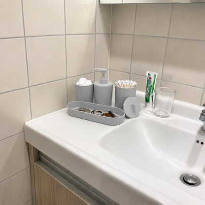 LGURT Light Gray Bath Accessories — 4-Pc Dispenser, Cup, Tumbler & Tray | Plastic, Vanity Tray (7.87"×2.56"), Apartment Dorm Guest Bath, Soap Dish, Gift - color: Light Gray