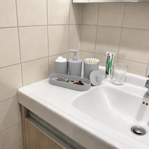 LGURT Light Gray Bath Accessories — 4-Pc Dispenser, Cup, Tumbler & Tray | Plastic, Vanity Tray (7.87"×2.56"), Apartment Dorm Guest Bath, Soap Dish, Gift - color: Light Gray