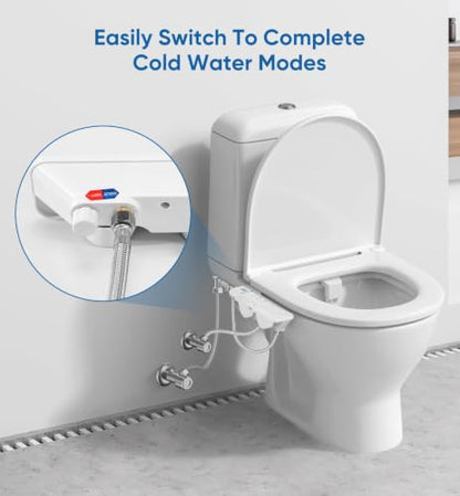 Ultra-Slim 3-in1 Bidet, Warm Water, Self-Cleaning, Posterior&Feminine Wash-(Retractable Dual Nozzles), Non-Electric Bidet Attachment for Toilet Seat, Adjustable Water Pressure, Stainless Steel Inlet | Toilet Seat Add-On - color: 1PCS-White + Warm Water