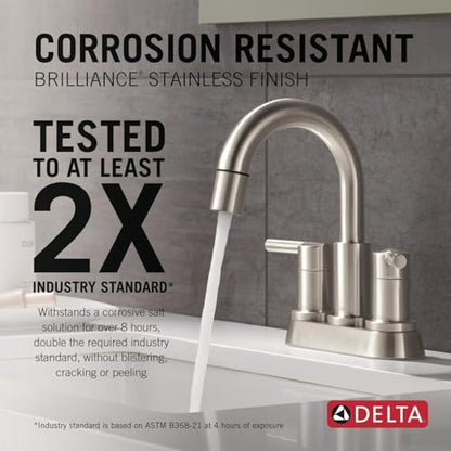 Delta Nicoli Centerset Brushed Nickel Bathroom Faucet with Sprayer, 4 Inch 3 Hole Bathroom Sink Faucet with Pull Out Sprayer, Push-Pop Drain, Stainless 25749LF-SSPD