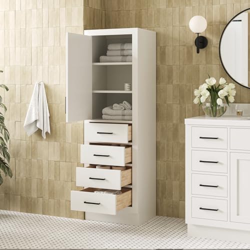 ARIEL Bathroom Storage Cabinet - Solid Hevea Wood and Fully Assembled for Long-Lasting Durability and Sophisticated Finish - color: White, style: Hepburn