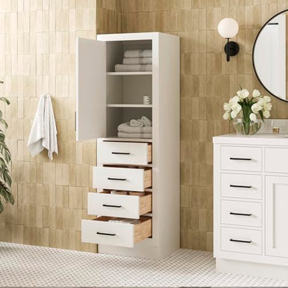 ARIEL Bathroom Storage Cabinet - Solid Hevea Wood and Fully Assembled for Long-Lasting Durability and Sophisticated Finish - color: White, style: Hepburn
