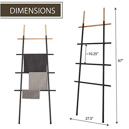 Freestanding Towel Ladder Rack, Space Saving, No-Scratch Wood, for Household Use (Black) - color: Black