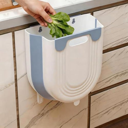 Collapsible Waste Bin for Kitchen, Kitchen Trash Can, Wall Mounted Waste Bin for Kitchen & Bathroom, Blue - color: Blue