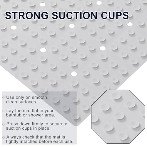Webos Anti Slip Shower Mat for Tub & Shower Stall, 21" x 21" Square Silicone Bathtub Mat with Powerful Suction Cups, Fast-Draining, Machine Washable Soft Foldable Bathroom Mat, White - color: White, size: 21" x 21" (Square)
