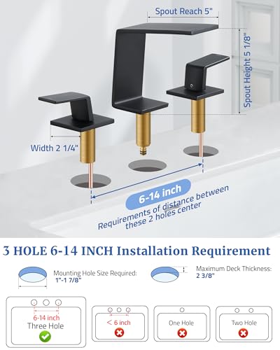 8 Inch Waterfall Bathroom Faucet, 3 Hole Bathroom Sink Faucet with Drain | 304 Stainless Steel, Widespread Vanity Faucets, Anti-Rust, for Modern Bathroom, Guest Suite, RV, Farmhouse, w/ Supply Lines