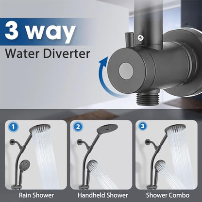 High Pressure Shower Head with Handheld Shower, 26" Adjustable Height Drill-Free Slide Bar, 3-Way Diverter for Easy Reach, Dual Shower Head Combo Set with 5ft Hose - Matte Black - color: Matte Black
