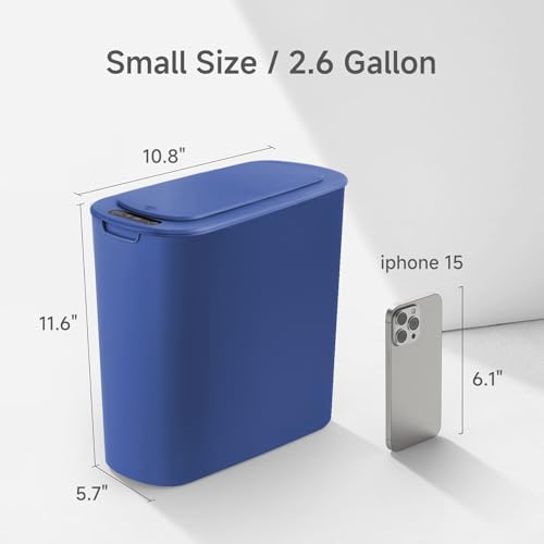 Automatic Motion Sensor Bathroom Trash Can with Lid, 2.6 Gallon Touchless Trash Bin, Smart Garbage Can Plastic Slim Wastebasket for Bedroom, Office, Dorm (Blue) - color: Blue