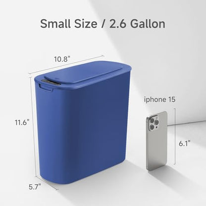 Automatic Motion Sensor Bathroom Trash Can with Lid, 2.6 Gallon Touchless Trash Bin, Smart Garbage Can Plastic Slim Wastebasket for Bedroom, Office, Dorm (Blue) - color: Blue