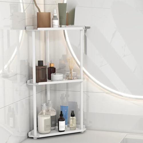 FLE Corner Bathroom Counter Organizer, Bathroom Organizer Countertop White | 3 Tier Corner Shelf, Tabletop Mount,Waterproof solid shelf fits bathroom toiletries and kitchen condiment storage. - color: White, size: 3 Tier Corner