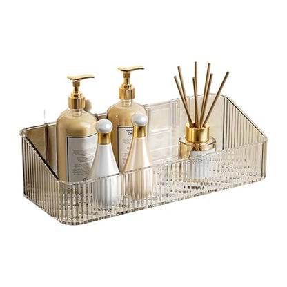 Adhesive Shower Caddys,Bath Organizers with Large Capacity,Not Drilling Bathroom Organizers Shelves Kitchen Racks - color: Clear