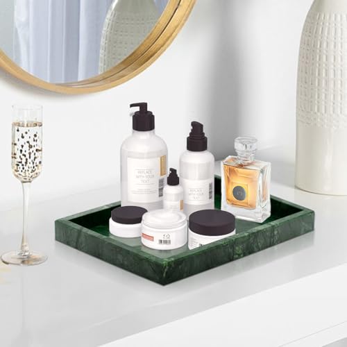 Green Marble Tray,Pure Natural Vanity Tray | Marble trays for Kitchen Counter Non-Ceramic/Non-Resin,Stone Tray 12 x 8 inch - color: Green