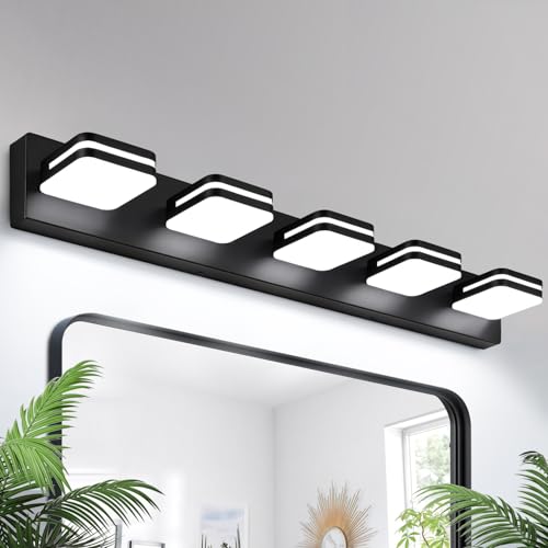 Torondo 360° Rotate LED Bathroom Vanity Light Fixtures, Acrylic Vanity Lights for Bathroom, Modern Wall Lighting Fixtures Over Mirror Living, Matte Black, Natural White, 5-Light, 34-Inch - color: Matte Black, Natural White, size: 5-Light, 34-Inch