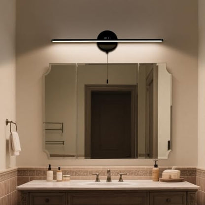 24 inch Vanity Light Sith Switch for Bathroom, Modern LED Wall Picture Light Sconces, Wall lamp Over Mirror with Pull Chain On Off SwitchLED 3000-3500K LED 12W (Black) - color: Black