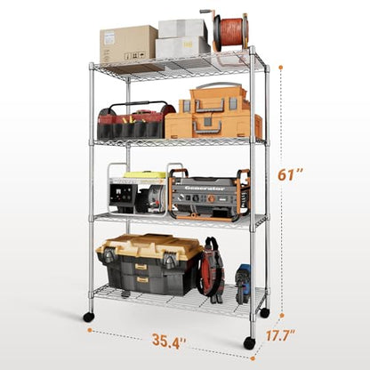 Simple Deluxe Heavy Duty 4-Shelf Shelving with Wheels, 35.43" D x 17.72" W x 61.02" H Adjustable Steel Organizer Wire Rack 1000 Lb Capacity, Chrome - color: Chrome, size: 4-Tier