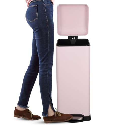happimess Betty 8 Gal Step Trash Can Soft-Close Lid, Blush Pink | Removable Liner, Semi-Rectangular, Steel Pedal, Iron Powder Coated, 27" Height, Non-Skid Base - color: Blush Pink